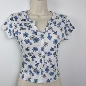 Rue21 Y2K Inspired Magic Mushroom Daisy Top Snaps Cropped Fairy Sz‎ M Layer Boho